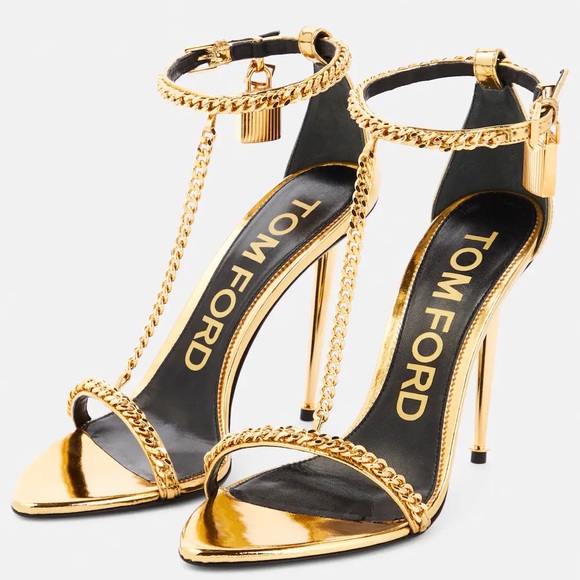 Tom Ford Mirror Padlock T-Strap chain leather sandals - Picture 4 of 5
